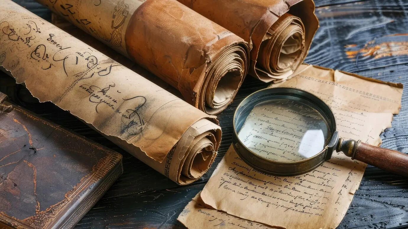 Ansicht einer antiken Schriftrolle aus Papier zum Schreiben und Dokumentieren.